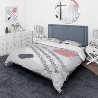 Ensemble de housse de couette moderne en polyester microfibre Minimalist Pink Rectangles On Grey II
