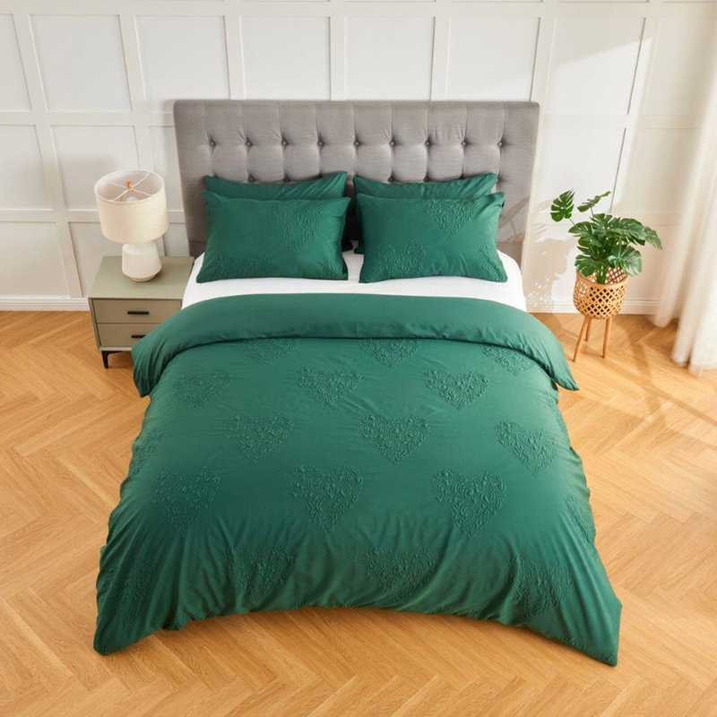 Polyester Geometric Duvet Cover with Pillowcases, Green, 200 x 200 cm