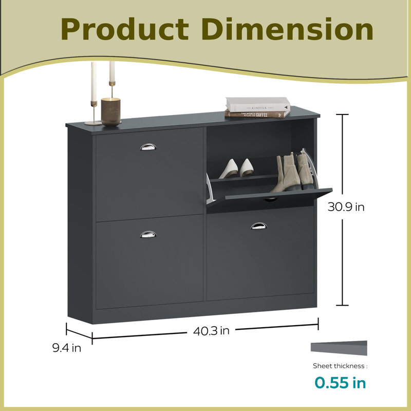 Slim Narrow Shoe Storage Cabinet with 4 Drawers, Gray