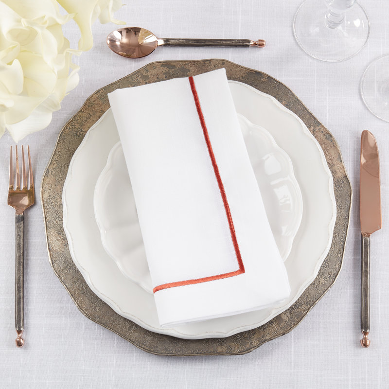 Odelle Embroidered Line Design Dinner 4 Piece Napkin Set, Rust
