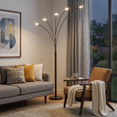 Lampe sur pied arquée à cinq lumières DEL en bronze de 72 pouces