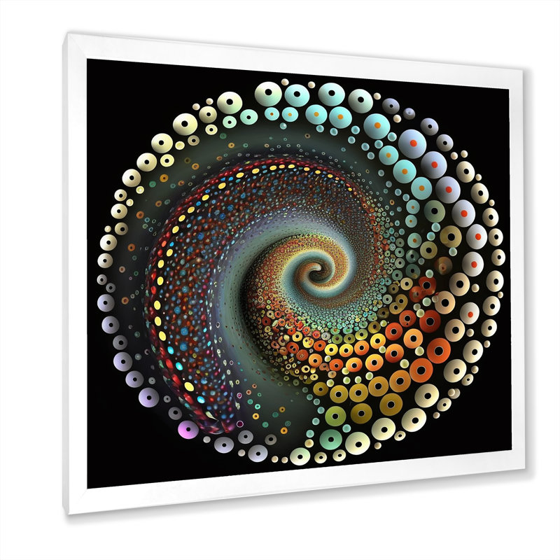 Iridiscdent pointillisme spirale rétro arc-en-ciel, H 36 po x l 36 po x P 1,5 po, Cadre simple blanc