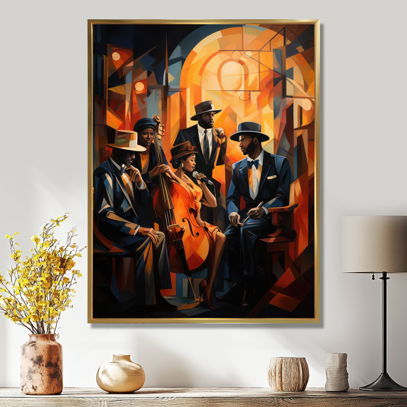 Reproduction d'art sur toile Hundson Jazz Harlem Renaissance V - African American, H 32 po x l 24 po, Doré