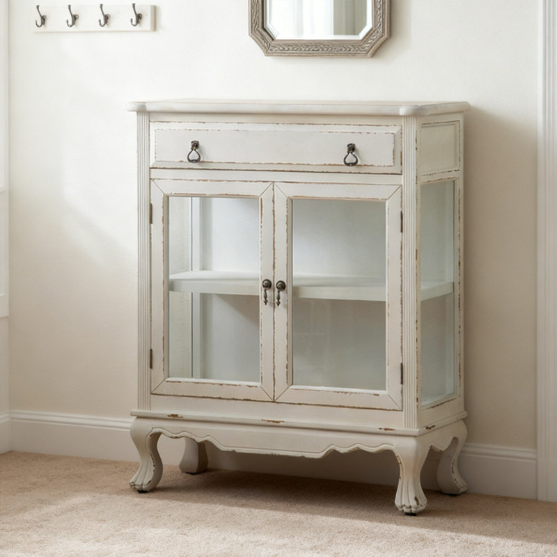 Retro White Solid Wood Accent Cabinet