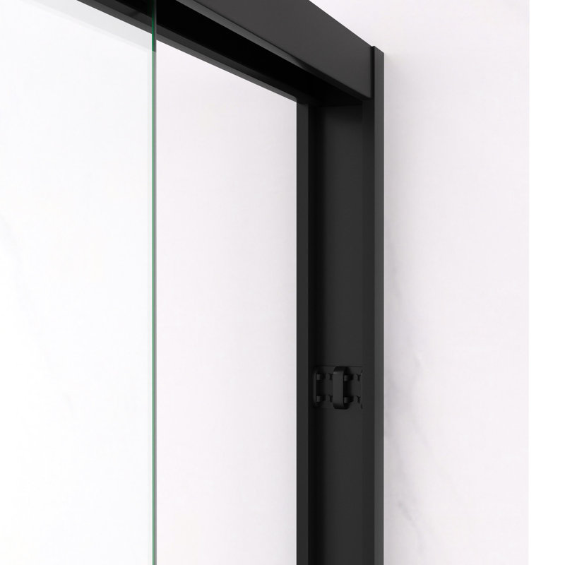 Cabine de douche à double cadre coulissant en aluminium de 44 à 48 po de largeur avec verre trempé chanfreiné de 8 mm, poignée anti-corrosion, poignée pour serviette et coulissante, installation réversible dans la salle de bain chanfreiné noir