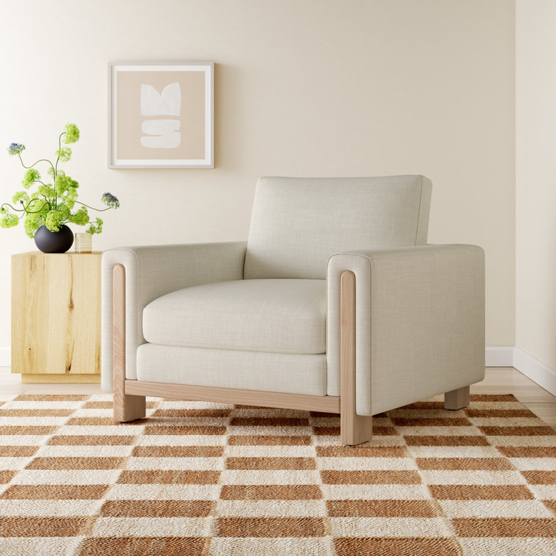 Adika 43.3'' Upholstered Armchair, Effie Linen Performance Basketweave