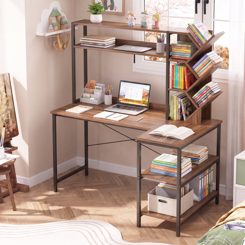 L-Shaped Computer Desk, Walnut brown