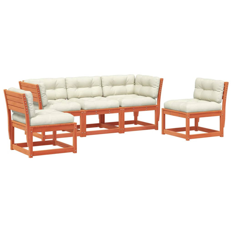 209.5 cm W Patio Sofa with Cushions, White, Wax Brown