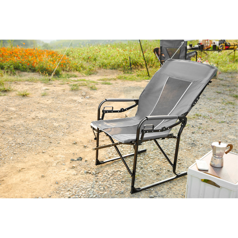 Chaise de réalisateur de camping grise robuste avec table d'appoint pour pique-nique, plage, pêche sur la pelouse