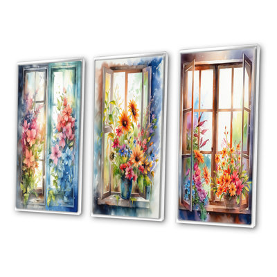 «Window Of Floral Blooms», 3 pièces sur toile