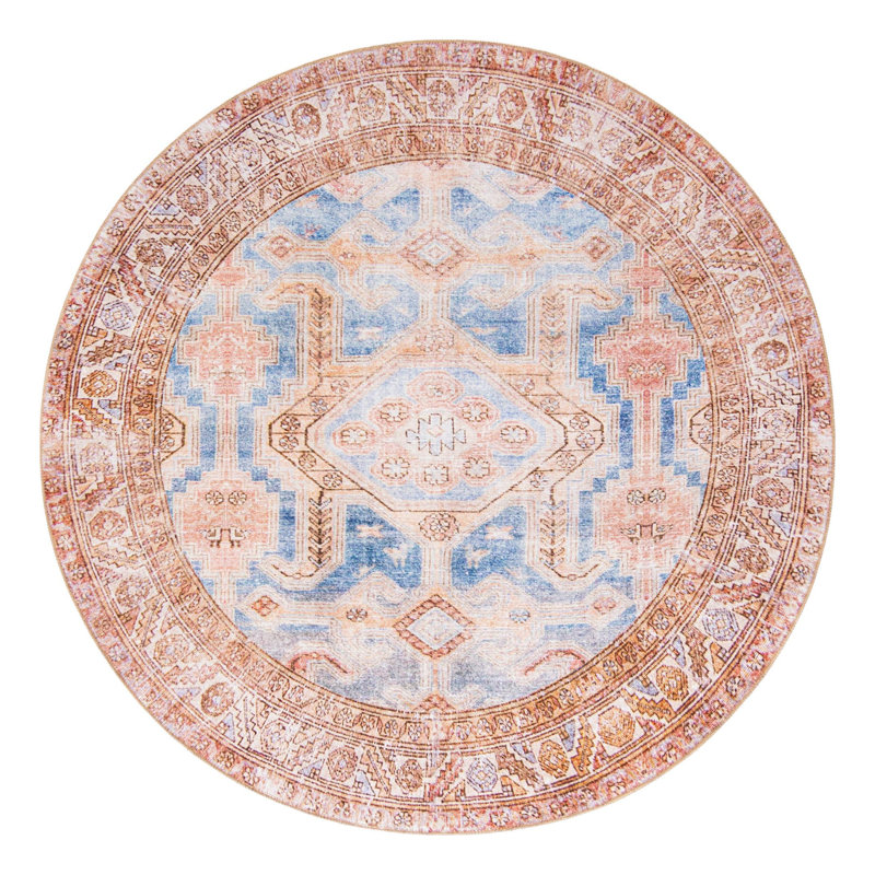 Bernabe Chenille Geometric Indoor Rug, Round 7'7"