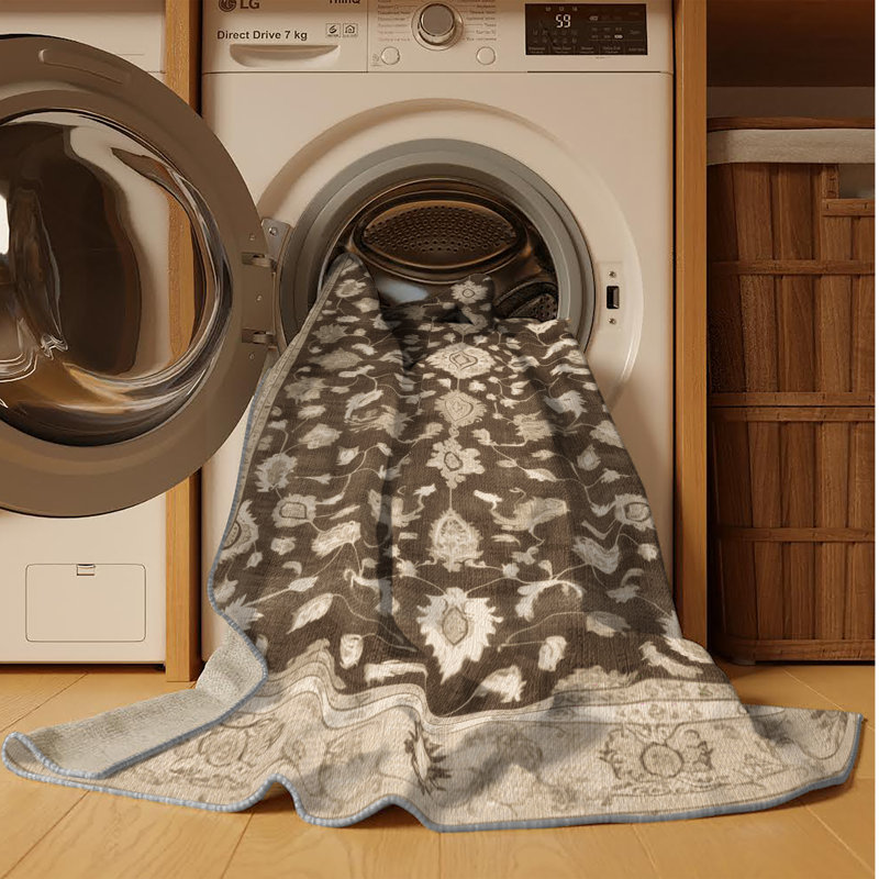 Tapis gris lavable à la machine, Rectangle 6 pi x 9 pi
