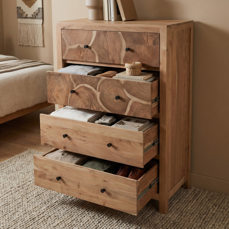 Commode 5 tiroirs en bois massif