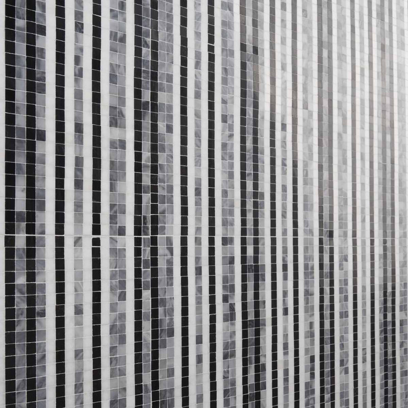 Microsaic Lines Storm Polished Marble Mosaic Tile, Black
