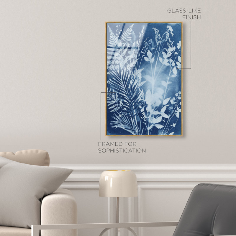 Blue Foliage II Print by Oliver Gal, 11"H x 16"W, Gold Floater Frame