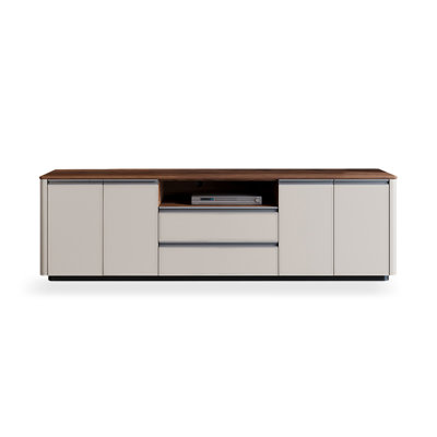 Mid Century Style Saddle Leather Walnut Grain TV Stand