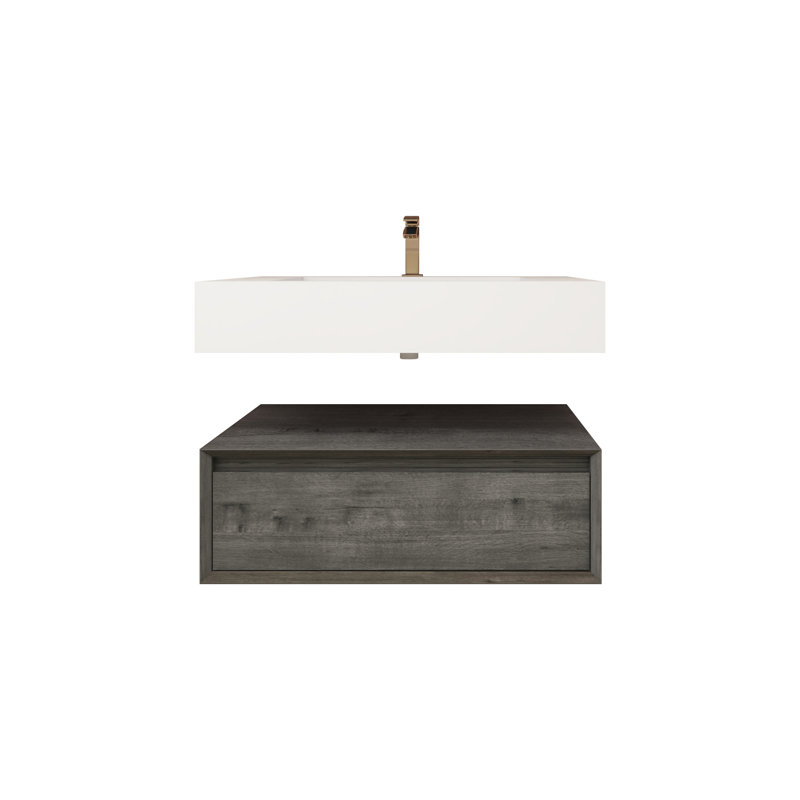 Alysa 30" Wall-Mounted Single Bathroom Vanity Set, Smoke Oak