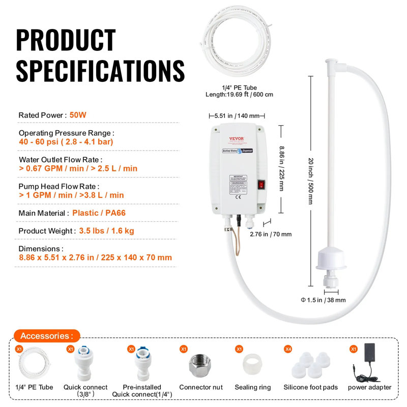 Système de pompe de distributeur d'eau USV de 110 V 20 V avec pompe à débit élevé en bouteille avec entrée simple VEVOR
