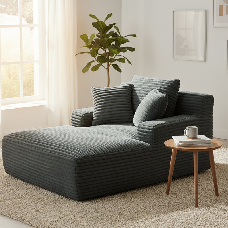 Fauteuil à billes surdimensionné sans assemblage, fauteuil moelleux pour le salon, Velours côtelé gris foncé