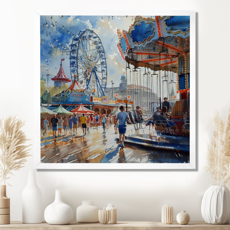 «Gray Blue Amusement Parks Midway Marvels», reproduction d'art mural de parcs d'attractions, H 16 po x l 16 po