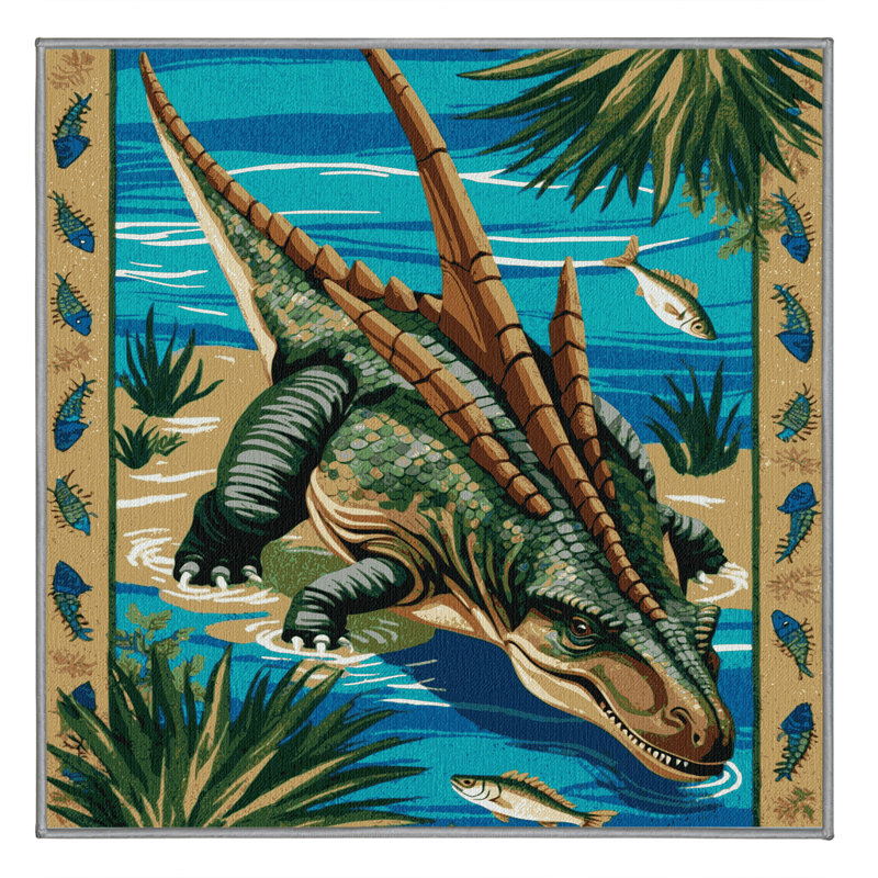 Tapis brun dinosaures lavable à la machine, Carré 3 pi