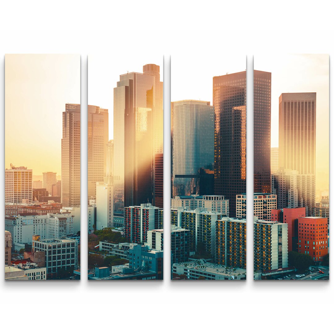 4-tlg. Leinwandbilder-Set Skyline von L.A. bei Sonnenuntergang