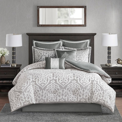 Comforter - Classic Textured Weave, Filling, 2 Euro Shams Included 8 Piece For Bed /silver, Stunning , , 1 And