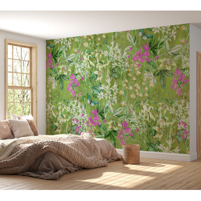 Murale botanique pelez et collez - Vert jardin printanier