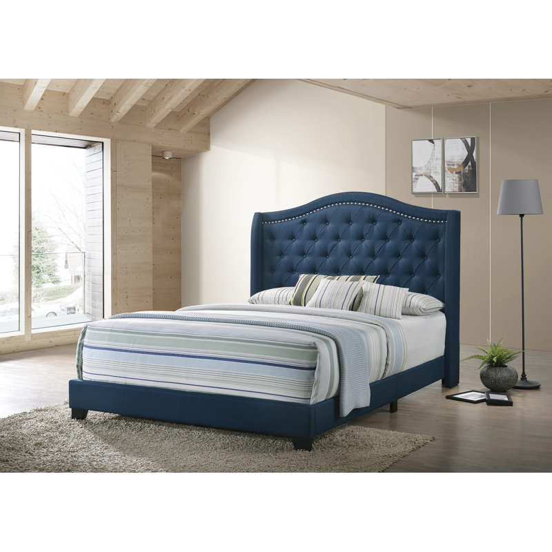 Aquira Upholstered Full Wingback Bed Beige, Full, Beige
