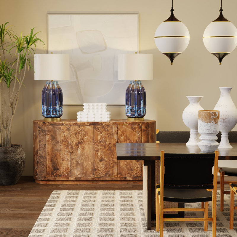 Lyall Table Lamp - Navy Reactive Glaze on Ceramic Body with Brass Base - Beige Shade
