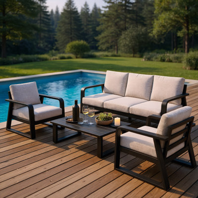 Outdoor Patio Furniture Set,One three-seater + Two single seats + One coffee table for Lawn, Garden, Deck