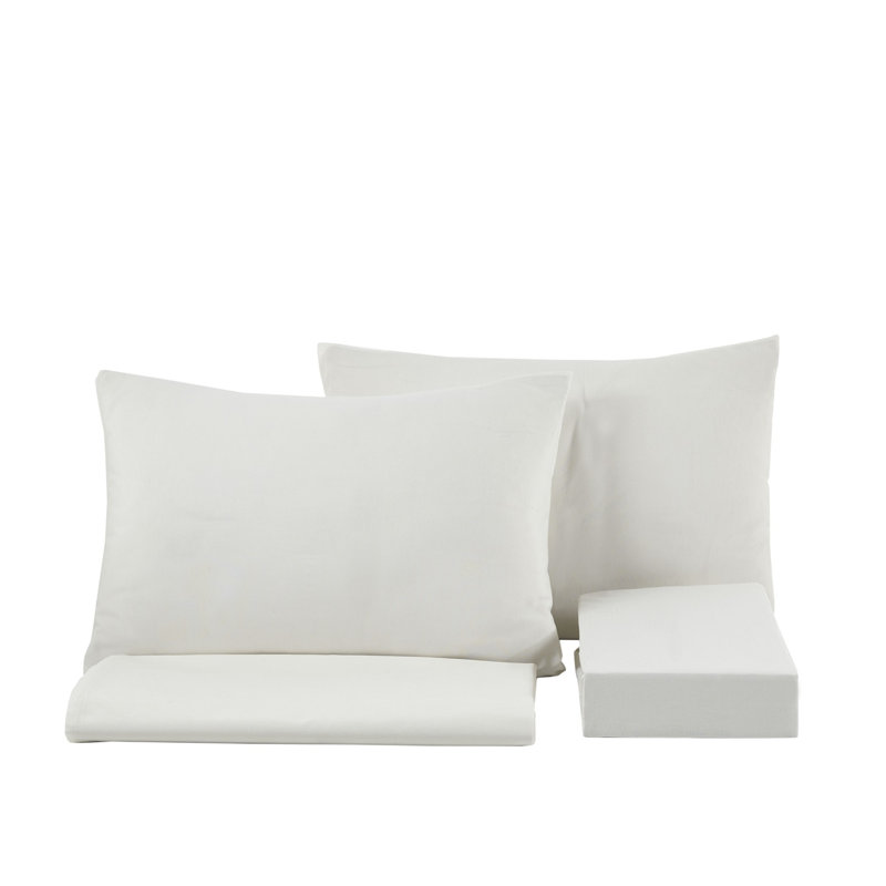 Solid Colour 4 Pieces Bed Sheet Set, Cream, Queen