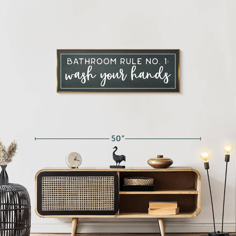 Salle de bain règle n ° 1, 37 po x 13 po, Cadre flottant doré
