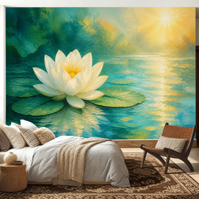 Décoration murale auto-adhésive moderne à motif de fleur de lotus blanche pour salon de chambre à coucher L 100 po x l 144 po