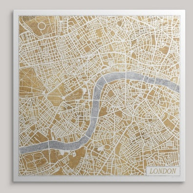 Benaiah, «Gilded London Map» par Laura Marshall, impression, H 35 po x l 35 po x P 1,5 po, Toile