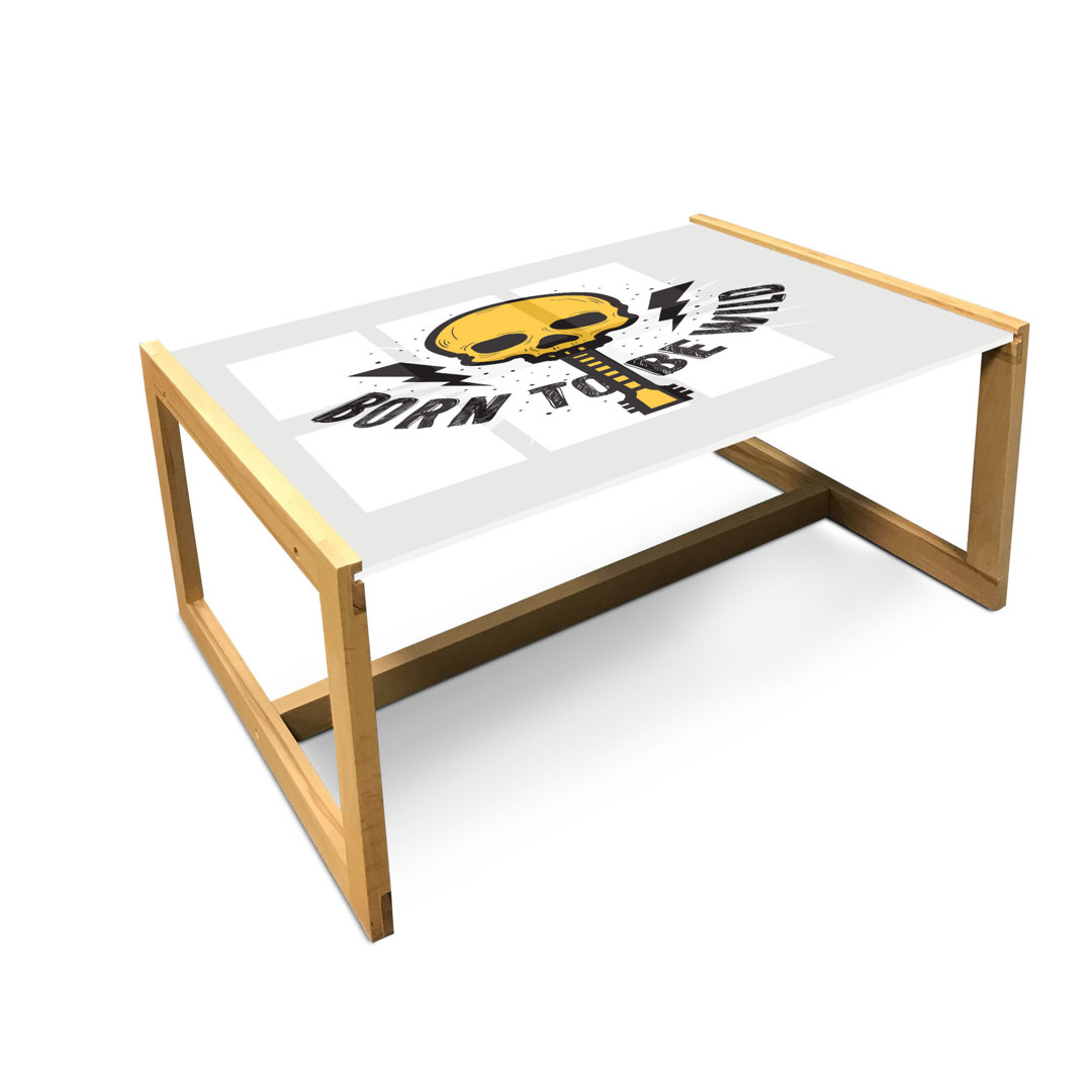 Rock And Roll Coffee Table, Born To Be Wild Calligraphy Skull Shaped Guitar, Acrylic Glass Center Table With Wooden Frame For Offices Dorms Earth Yell