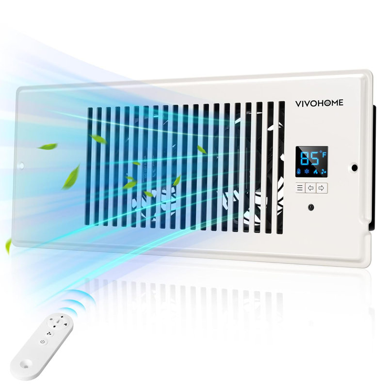Quiet Register Booster Fan with Intelligent Thermostat, fit 4'' x 12'' Opening Vent Hole, 5.5" H x 2.1" W x 13.8" D
