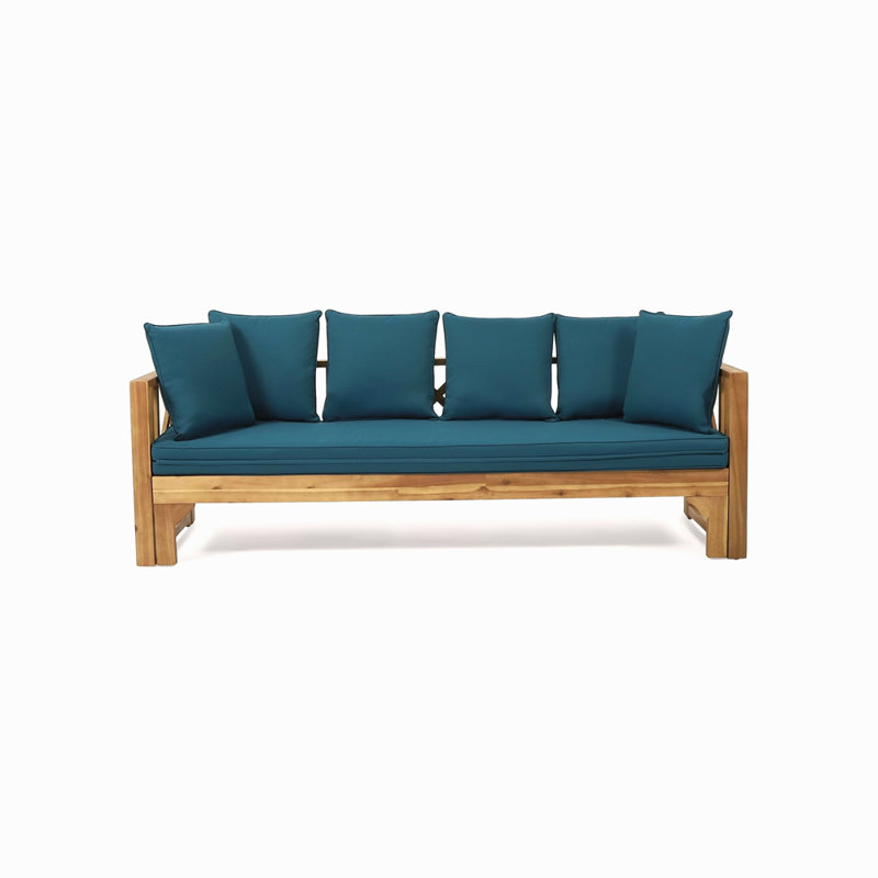 Outdoor Extendable 3 Seater Sofa, Upholstered Cushion Couch, Daybed Sofa Chair, Spacious Seating Lounge Chair, Patio Daybed Sofa For Garden Yard