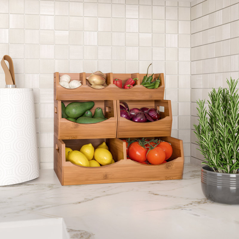 Natural Bamboo Stackable Bin Organizer Set with MDF Base