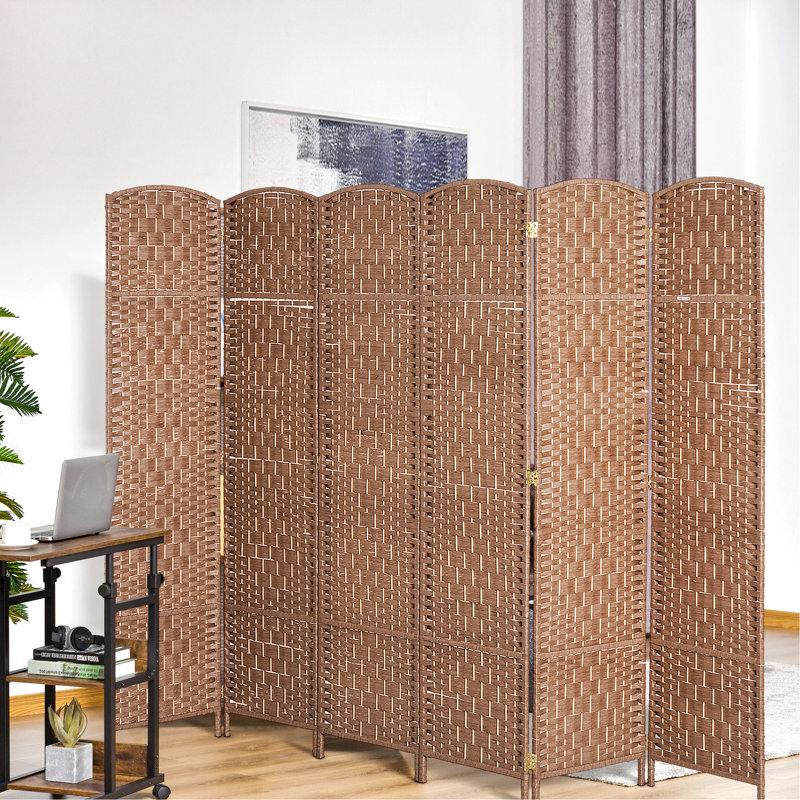 Paravent naturel d'intimité de 6 pi avec cloison élégante à 6 panneaux, séparateur portatif et pliable - Tissage élégant, 6 cloisons