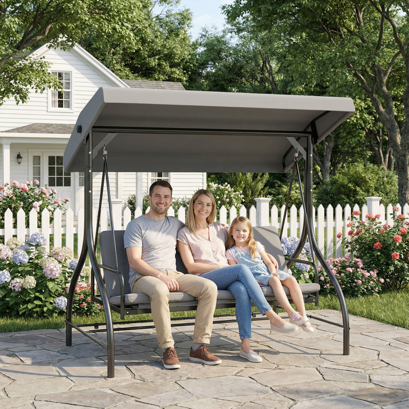3 Person Porch Swing with Canopy, Light Grey