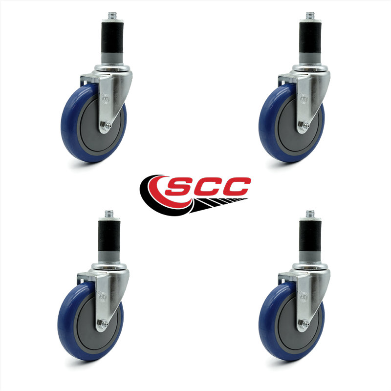 Ensemble de roulettes extensibles pivotantes en polyuréthane de 5 pouces de 1-1 / 2 pouces SCC, Bleu