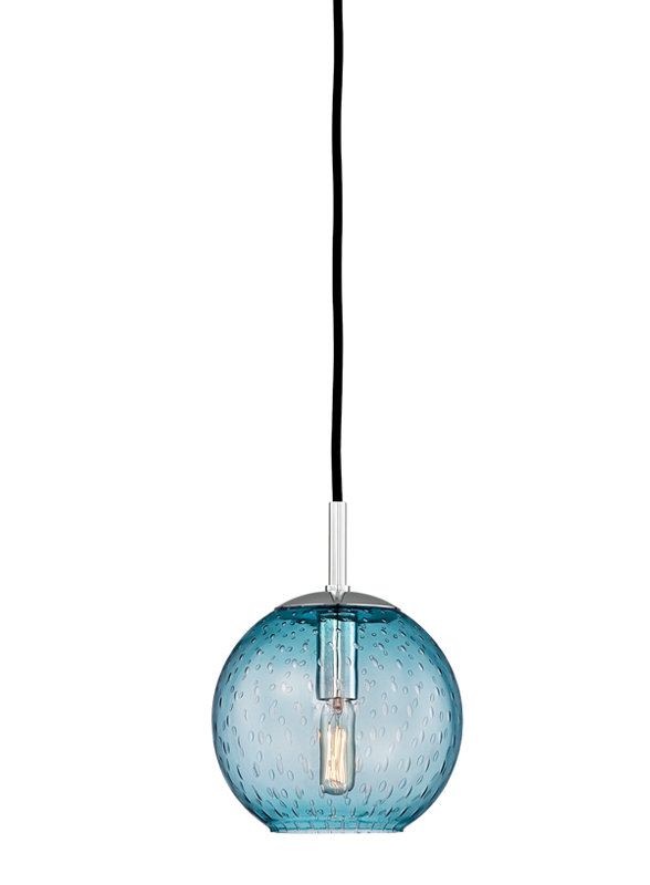 Luminaire suspendu 1 lumière Rousseau, Chrome poli, Bleu, H 7,75 PO X L 6 PO X P 6 PO