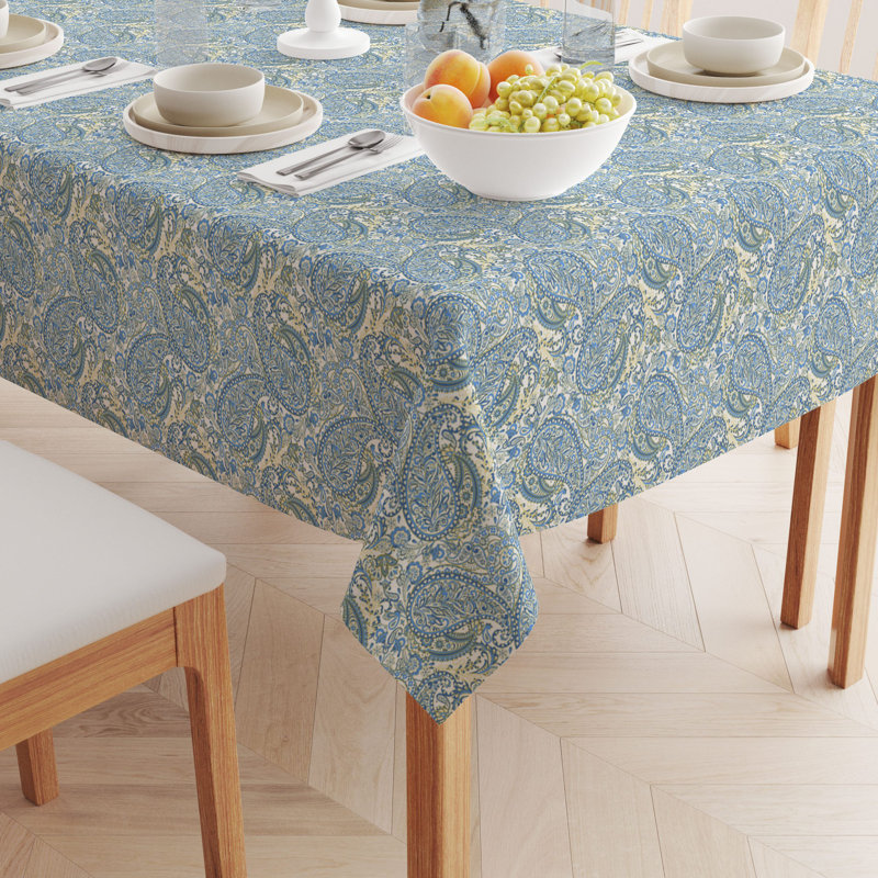 Rectangular Tablecloth, 100% Cotton, 52X104", Blue Paisley, 104" x 52"