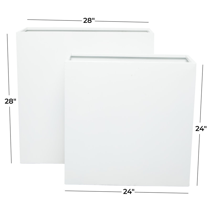 Ensemble de 2 pots de fleurs rectangulaires en métal pour l'intérieur et l'extérieur, Blanc