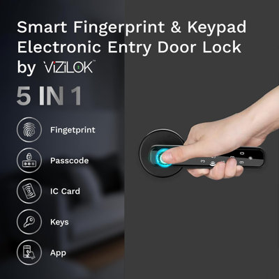 Vizilok Keyed (Entry) Keyless Entry Door Lever in Black Colour with Convenient App Control System