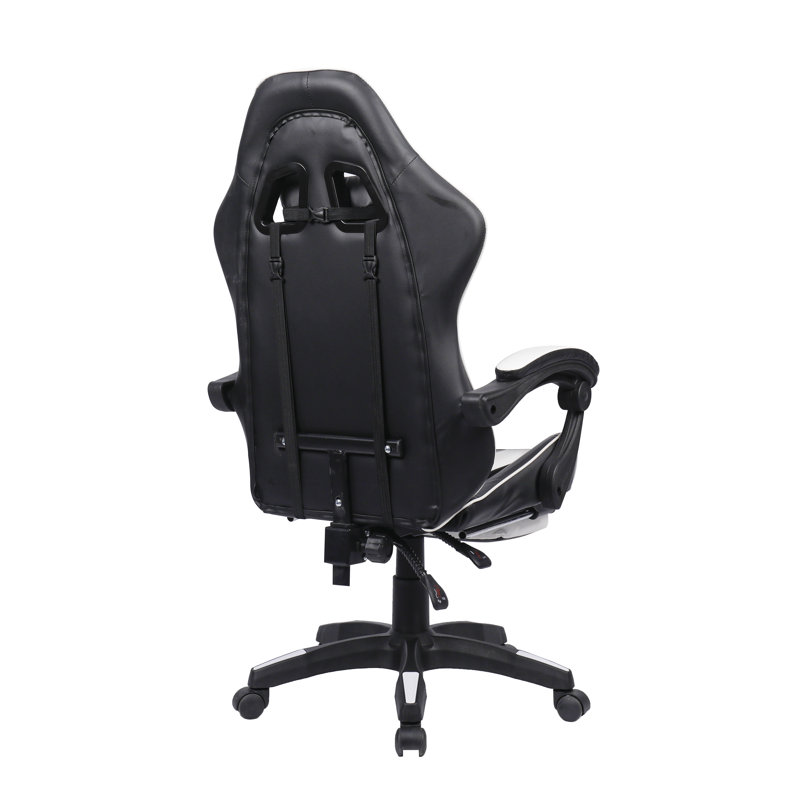 Racing Massage Computer Gaming Chair with Footrest, White/Black