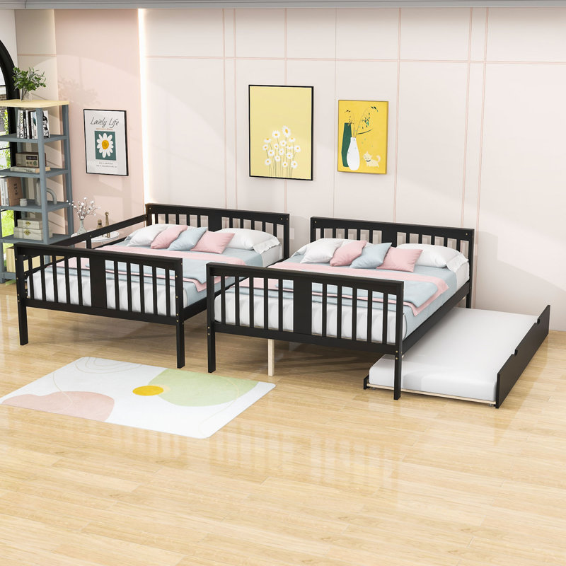 Hielkje Kids Full over Full Wood Bunk Bed with Twin Trundle and Ladder, Espresso