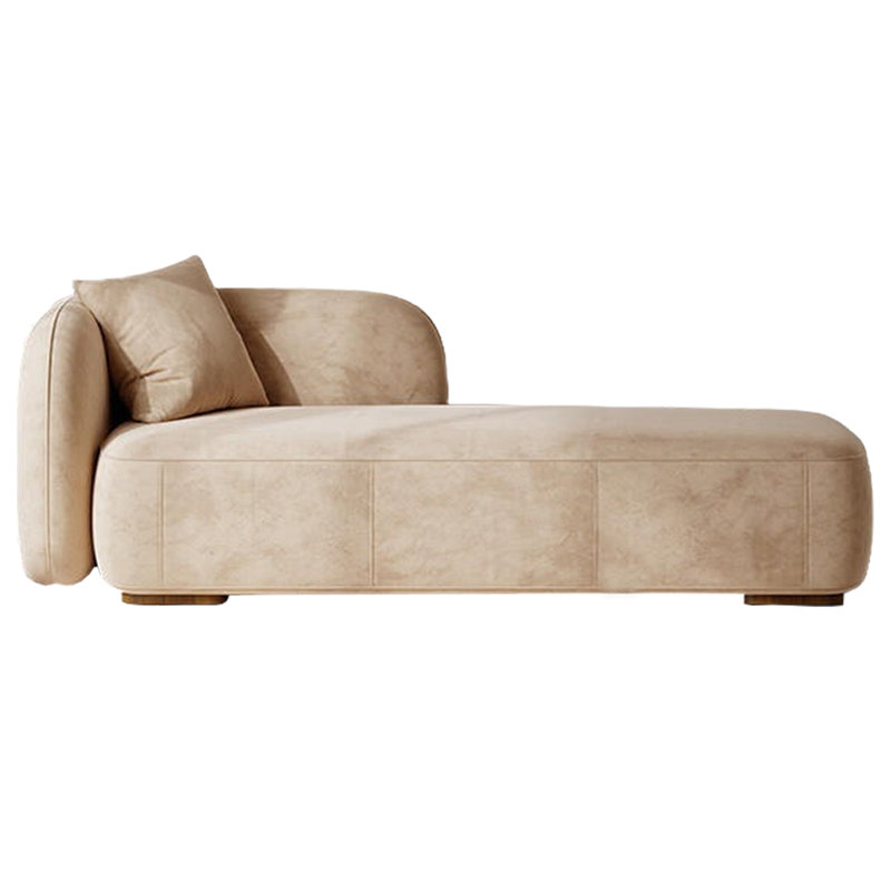 Chaise longue rembourrée en flanelle à haute élasticité, Abricot, Accoudoir à gauche (vu de face)