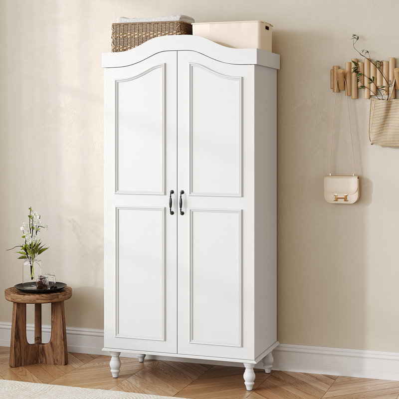 Armoire-penderie 71 po H, armoire à 2 portes avec tringle et tablette pour rangement dans la chambre à coucher, blanc, Blanc